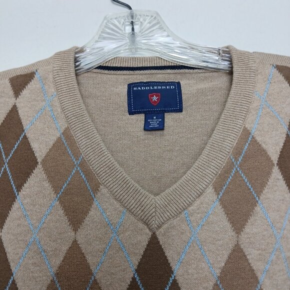 Saddlebred Beige 100% Cotton Knit V Neck Classic  Argyle Vest SzM - Picture 8 of 10